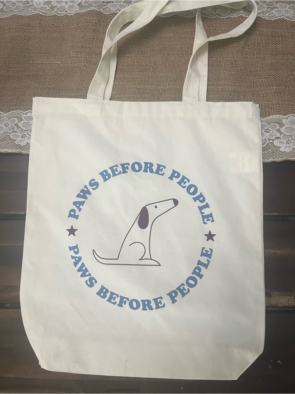 Paws Before People Cream Dog Tote Bag